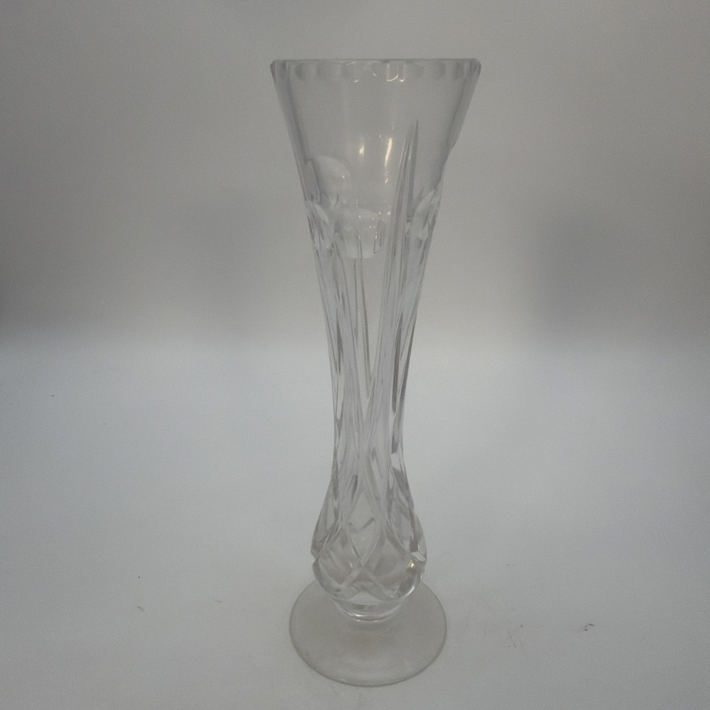 vintage cut crystal or pressed glass pedestal bud vase